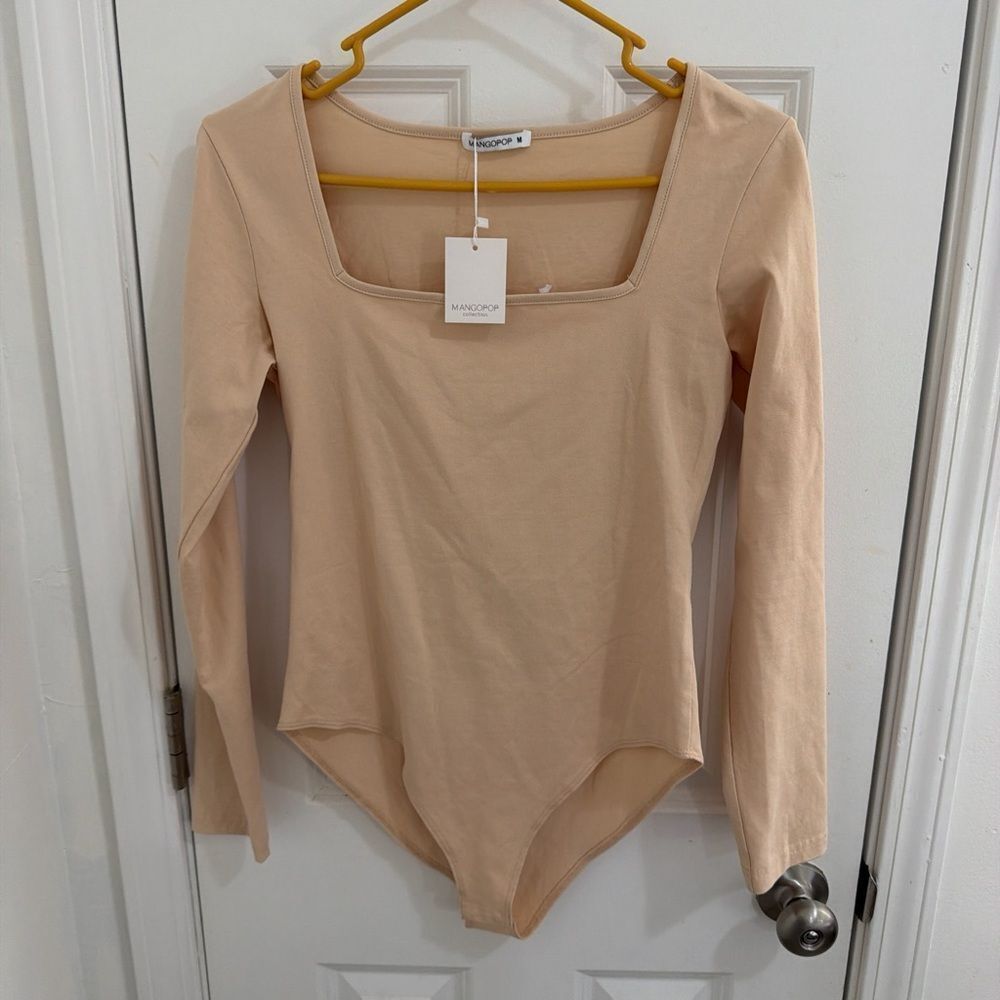 Mango Beige Long Sleeve Bodysuit Size Medium NWOT